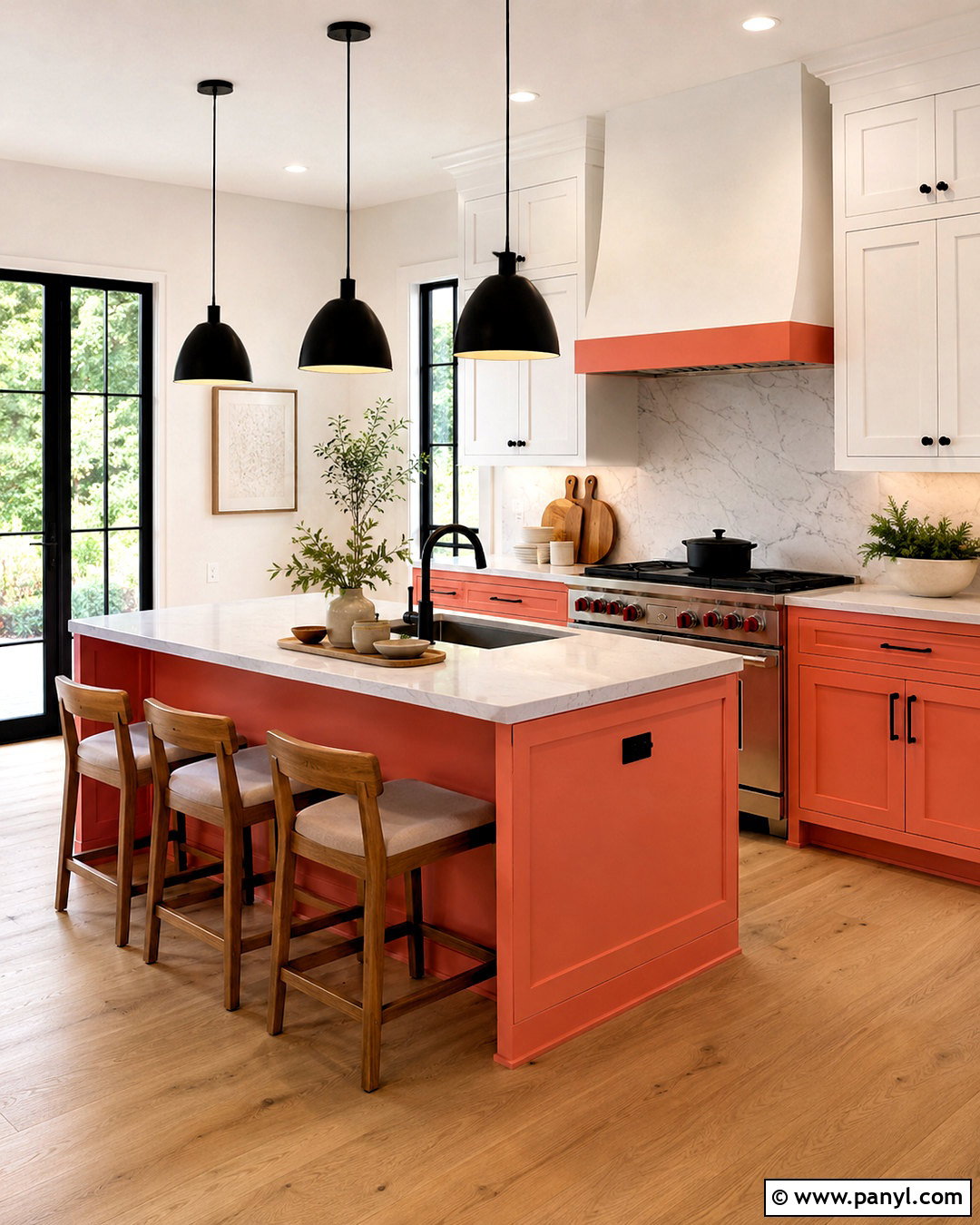 Coral And Black Kitchen - 20 coral interior ideas