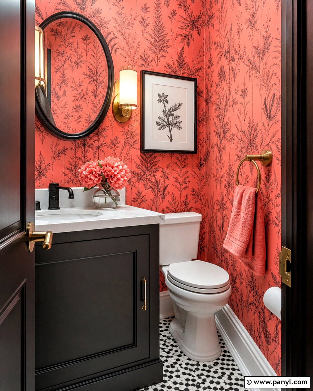 Coral And Black Powder Room - 20 coral color schemes