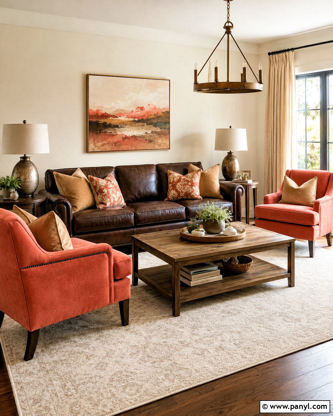 Coral And Chocolate Brown Living Room - 20 coral color palette ideas