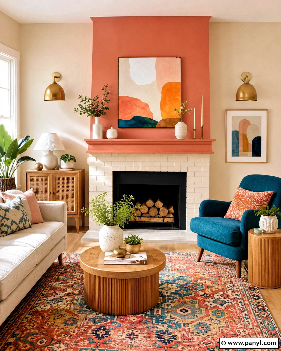 Coral And Cream Painted Fireplace - 20 colored fireplace painted ideas