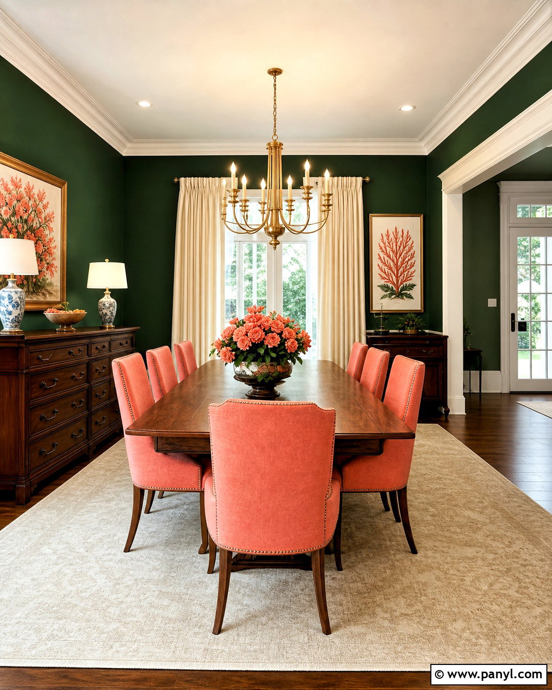 Coral And Forest Green Dining Room - 20 coral color schemes
