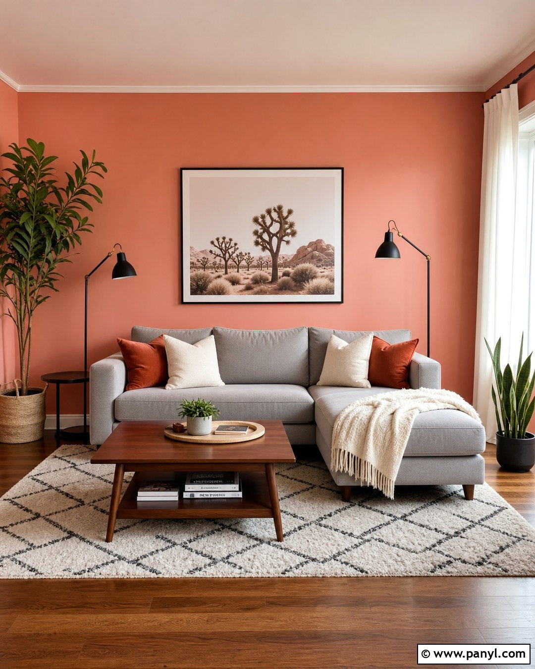Coral And Gray Living Room - 30 coral walls