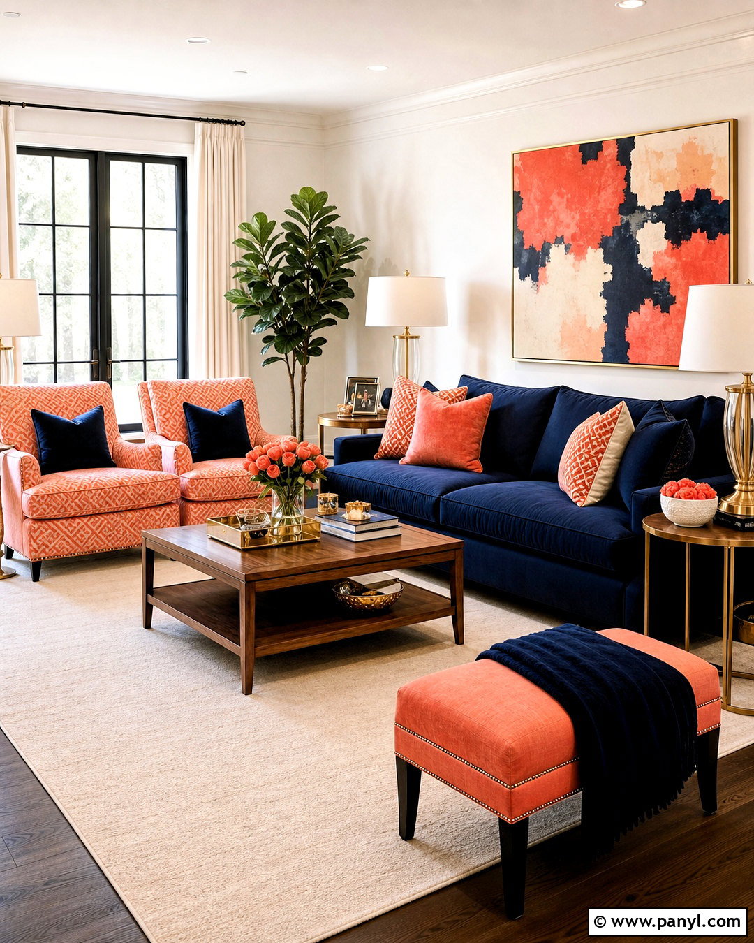 Coral And Navy Living Room - 20 coral color schemes