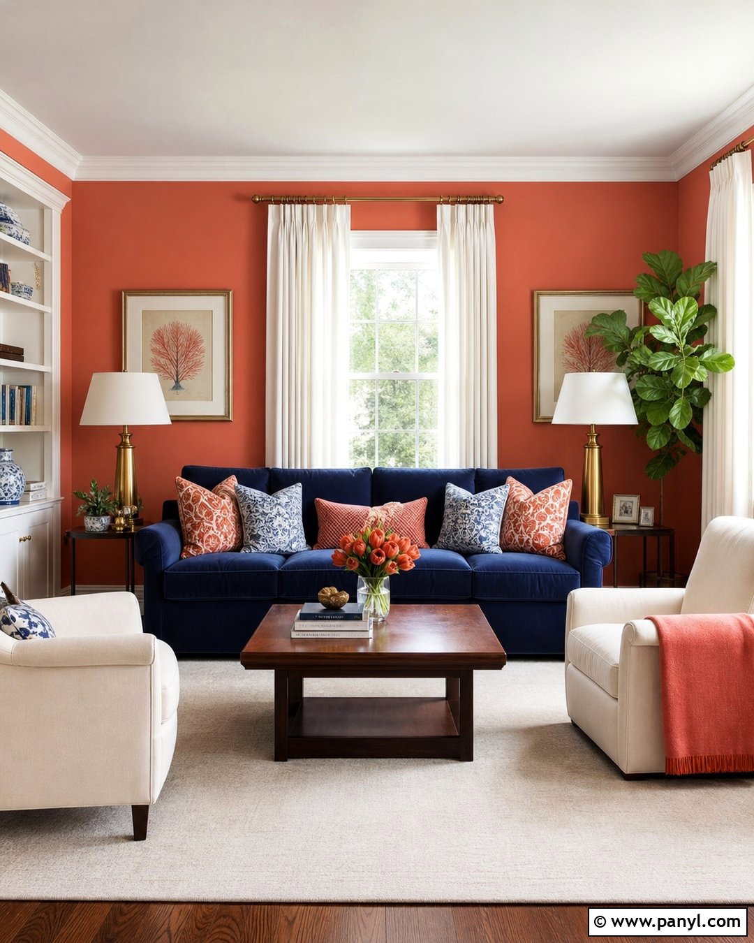 Coral And Navy Living Room - 30 coral walls