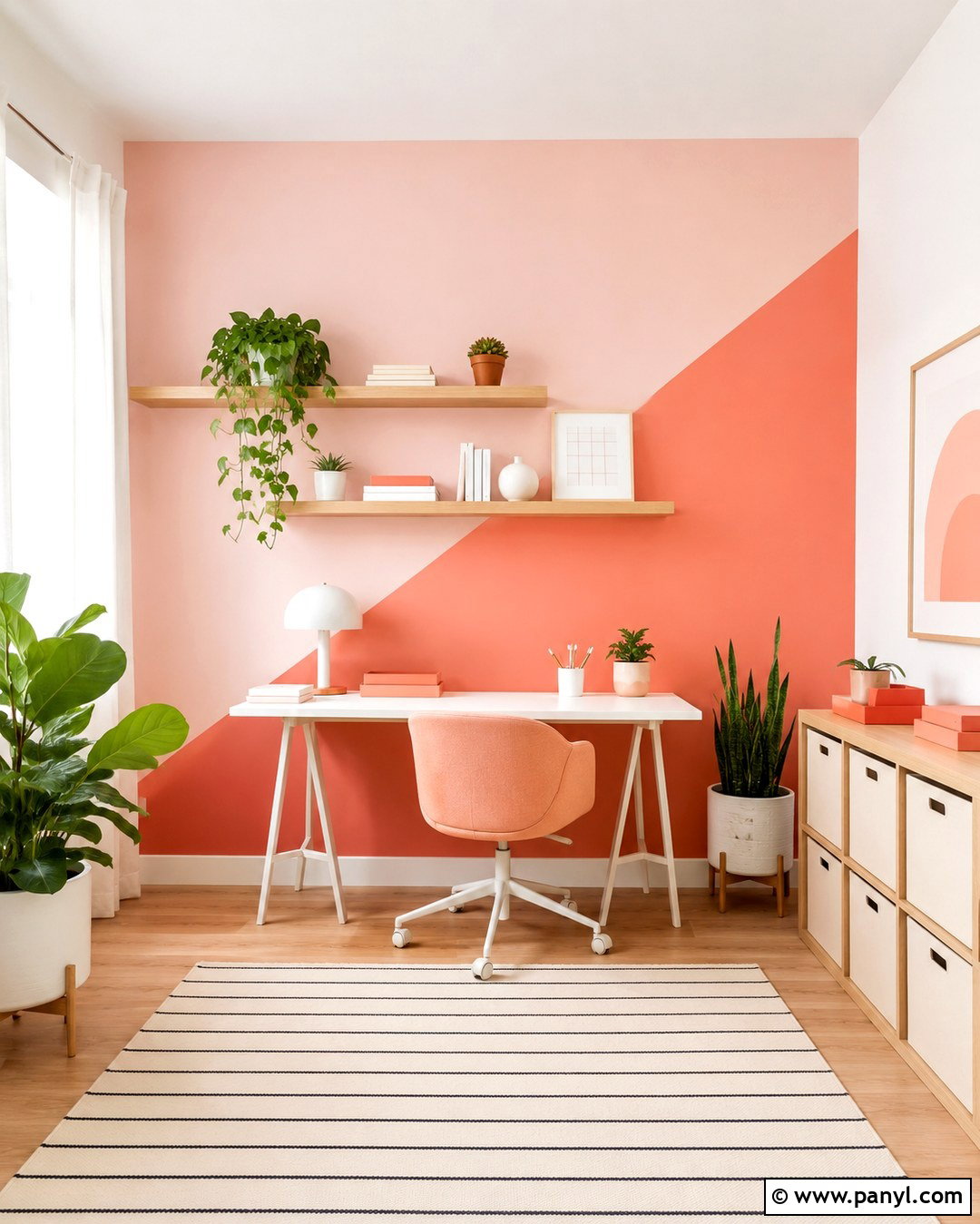 Coral And Pale Pink Diagonal Split Wall - 20 Split Wall Color Ideas