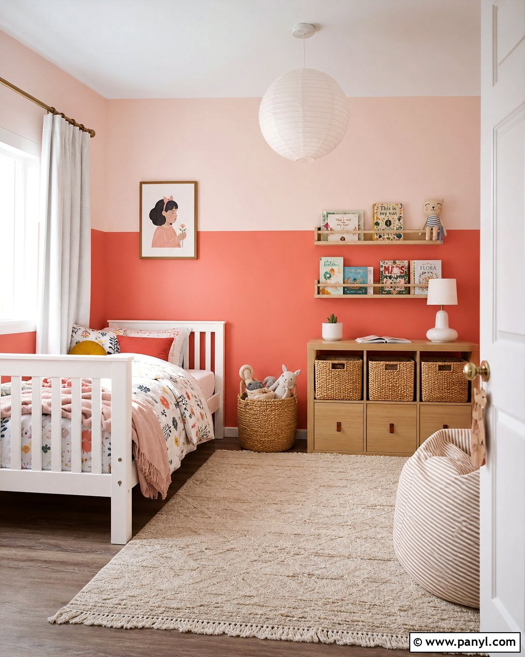 Coral And Pale Pink Half Painted Walls - 35 half and half painted walls