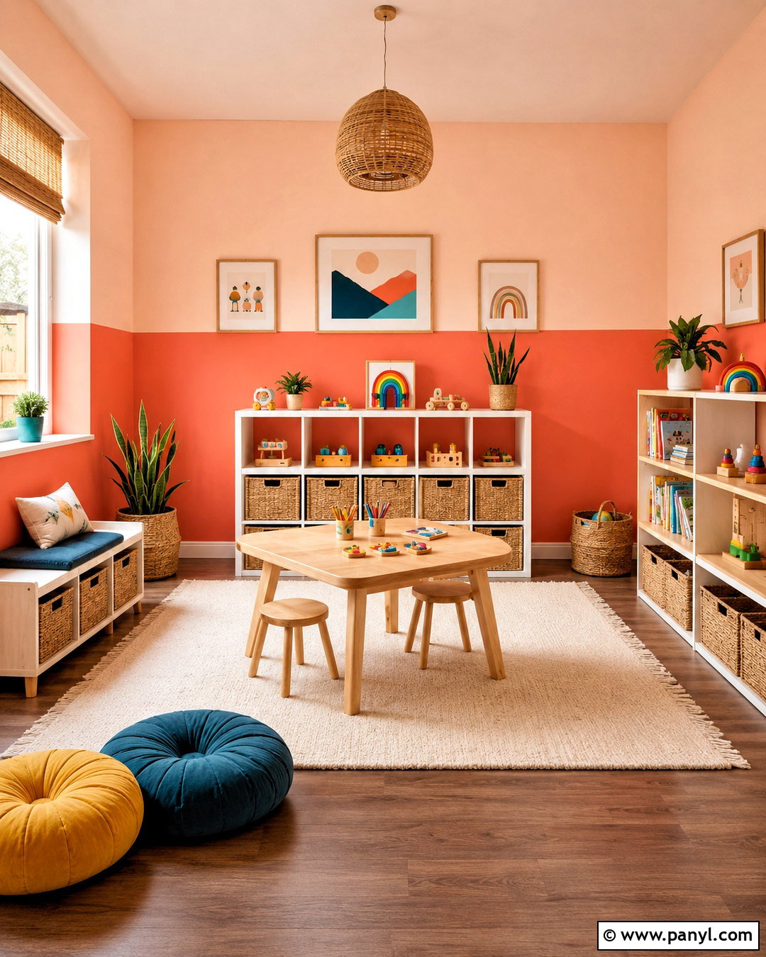 Coral And Peach Split Painted Playroom Walls - 35 Split Painted Walls