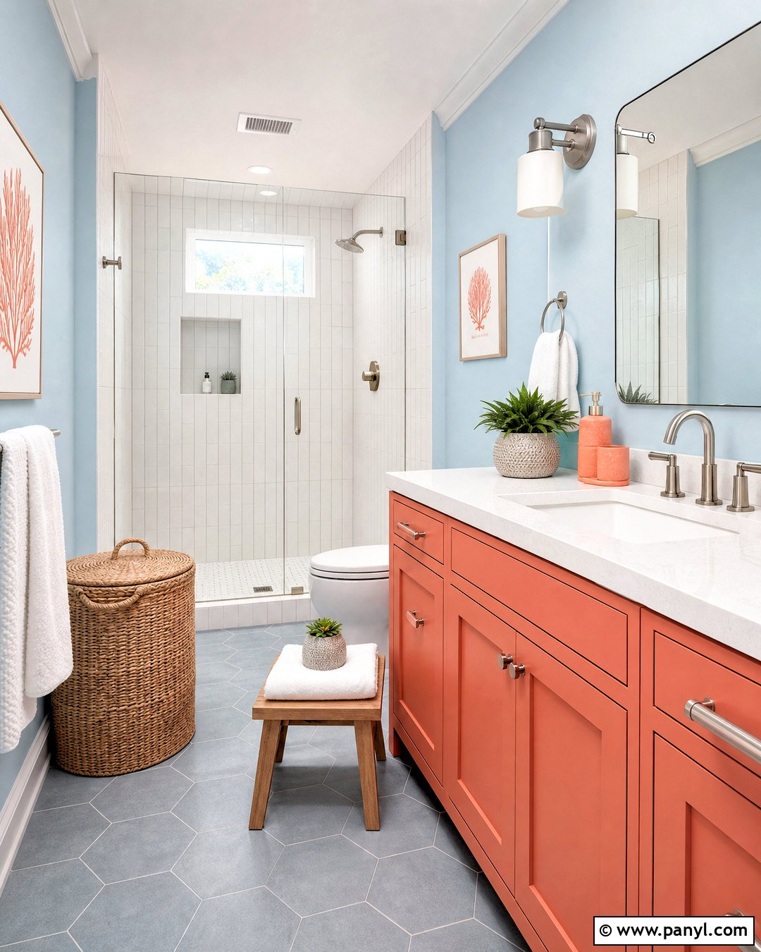 Coral And Sky Blue Bathroom - 20 coral color schemes
