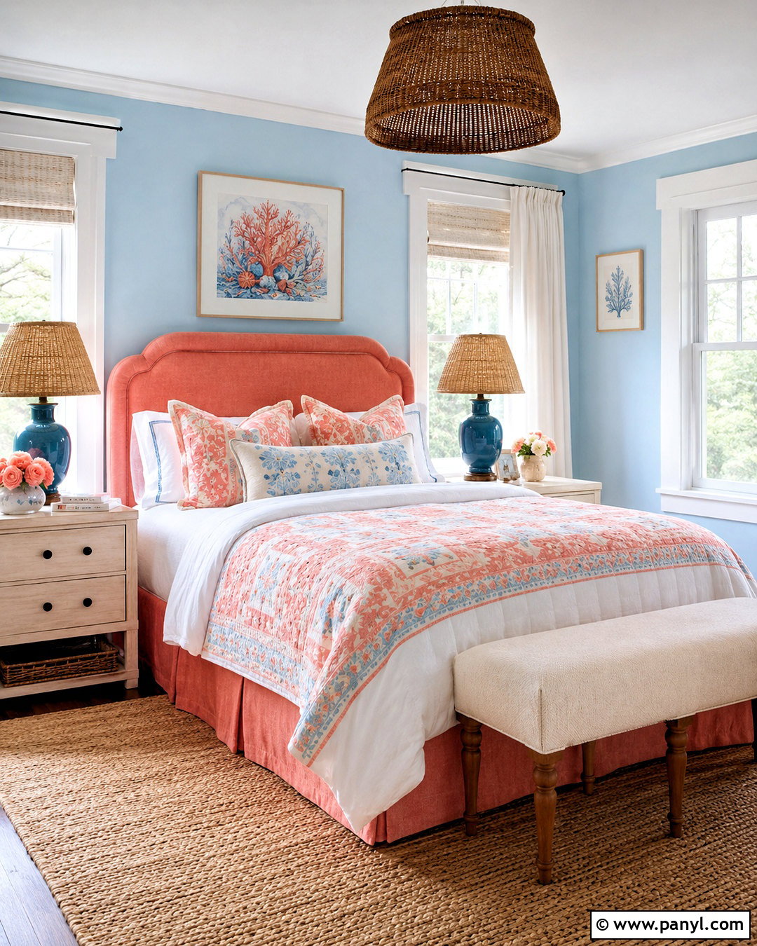 Coral And Sky Blue Guest Room - 20 coral color palette ideas