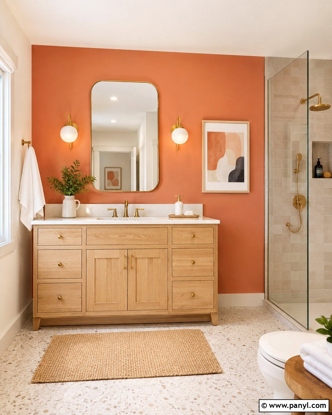 Coral Bathroom Wall - 20 One Wall Painted Bathroom Ideas