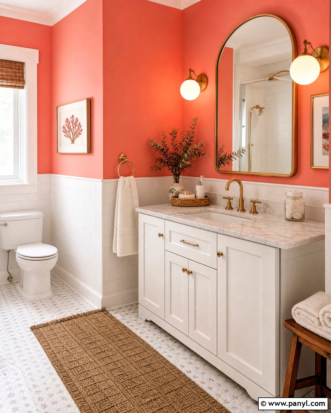 Coral Bathroom With White Tile - 20 coral wall paint ideas