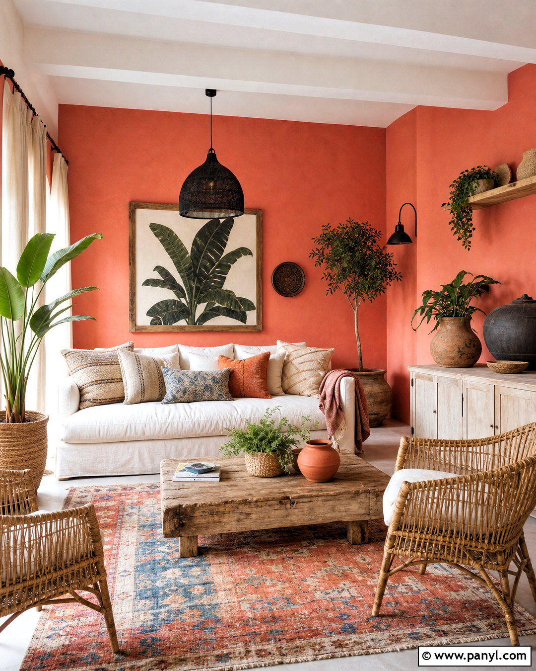 Coral Boho Living Room - 20 coral wall paint ideas