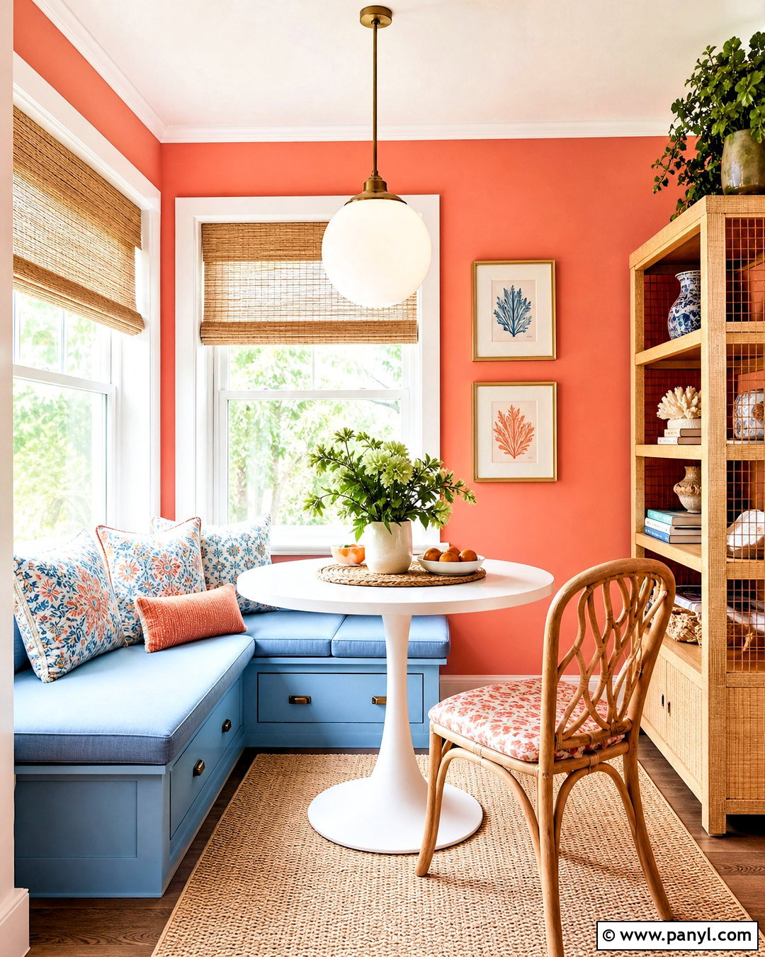 Coral Breakfast Nook With Powder Blue - 20 coral wall paint ideas