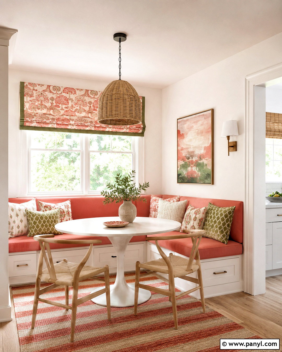 Coral Breakfast Nook - 20 coral interior ideas