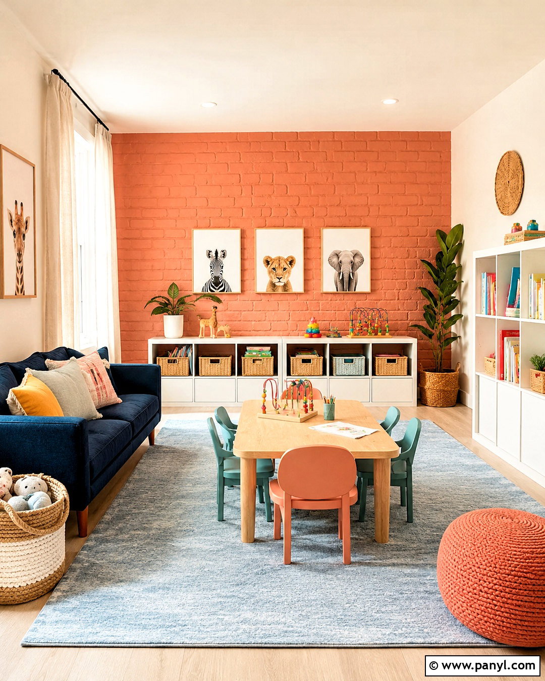Coral Brick Wall Playroom - 20 colored brick wall interior design ideas