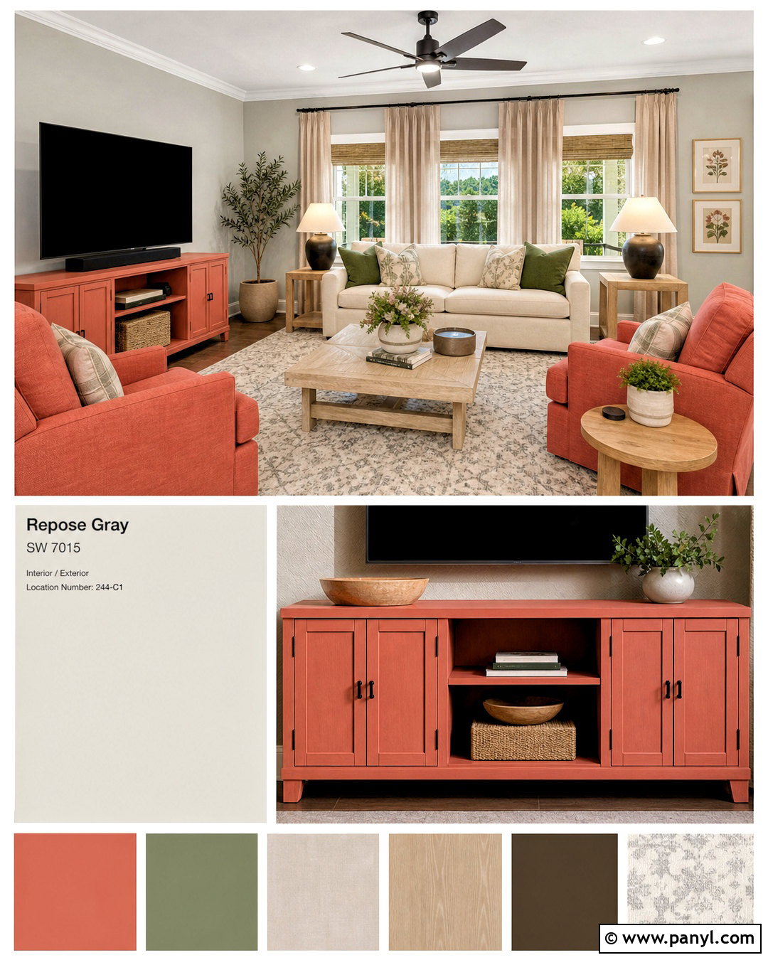 Coral Clay Living Room With Repose Gray - 20 repose gray coordinating colors
