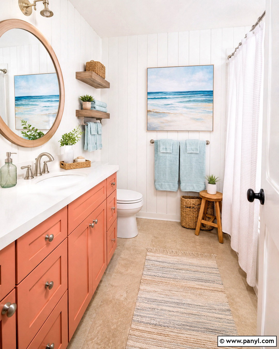 Coral Coastal Bathroom - 20 coral bathroom decor ideas