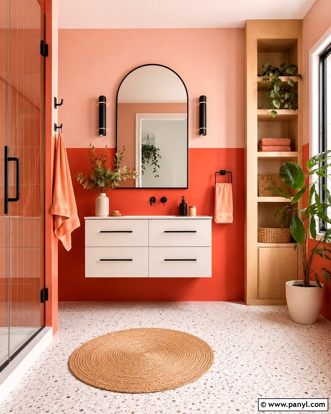 Coral Color Block Bathroom Walls - 20 Colorful Bathroom Walls
