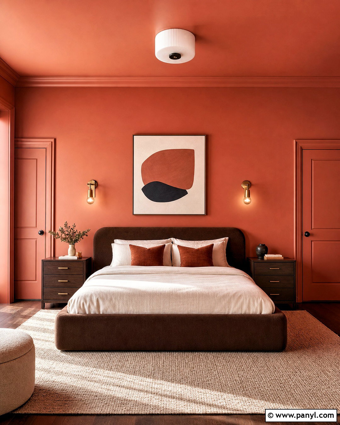 Coral Color-Drenched Bedroom - 20 coral wall paint ideas