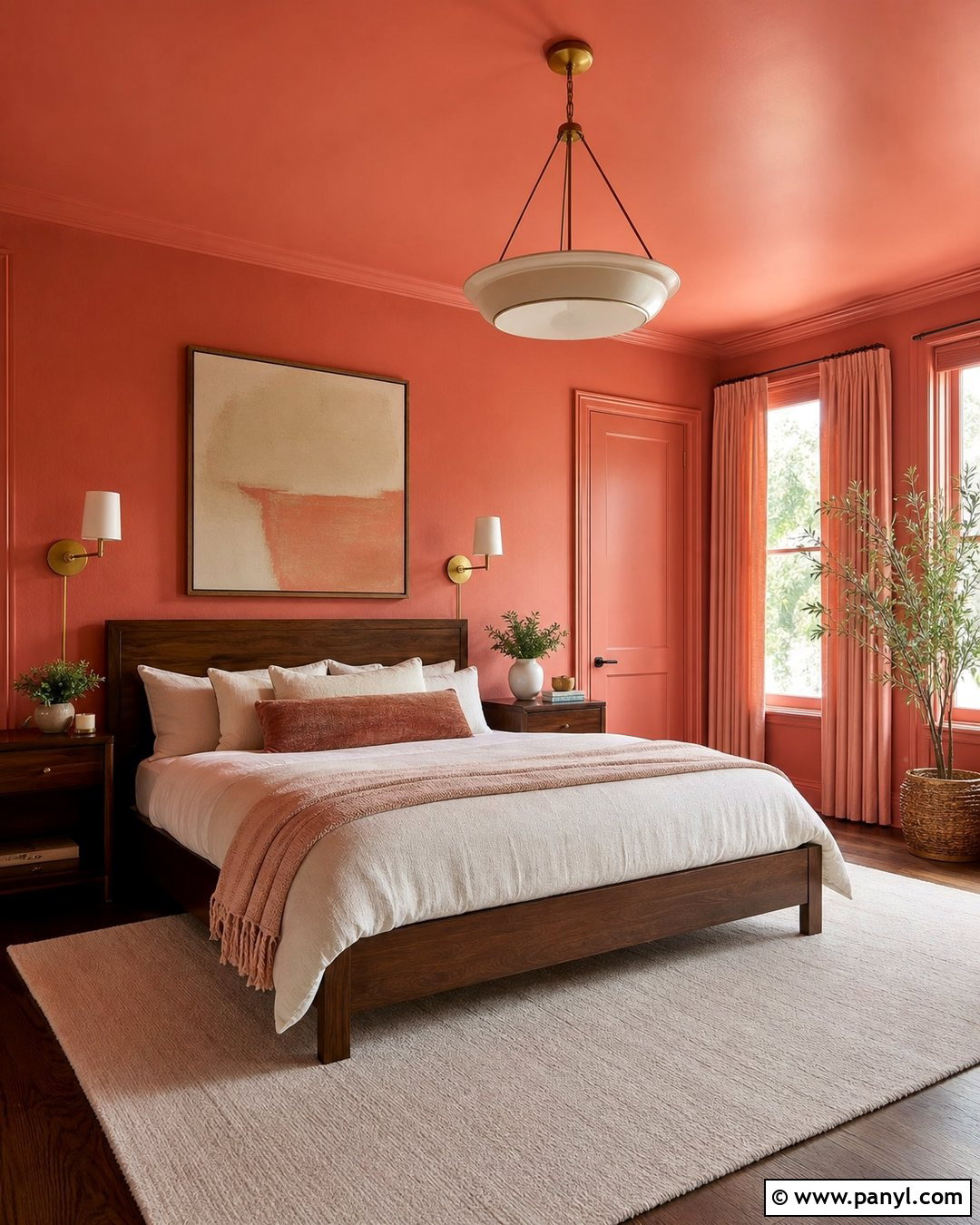 Coral Color Drenched Bedroom - 30 coral walls