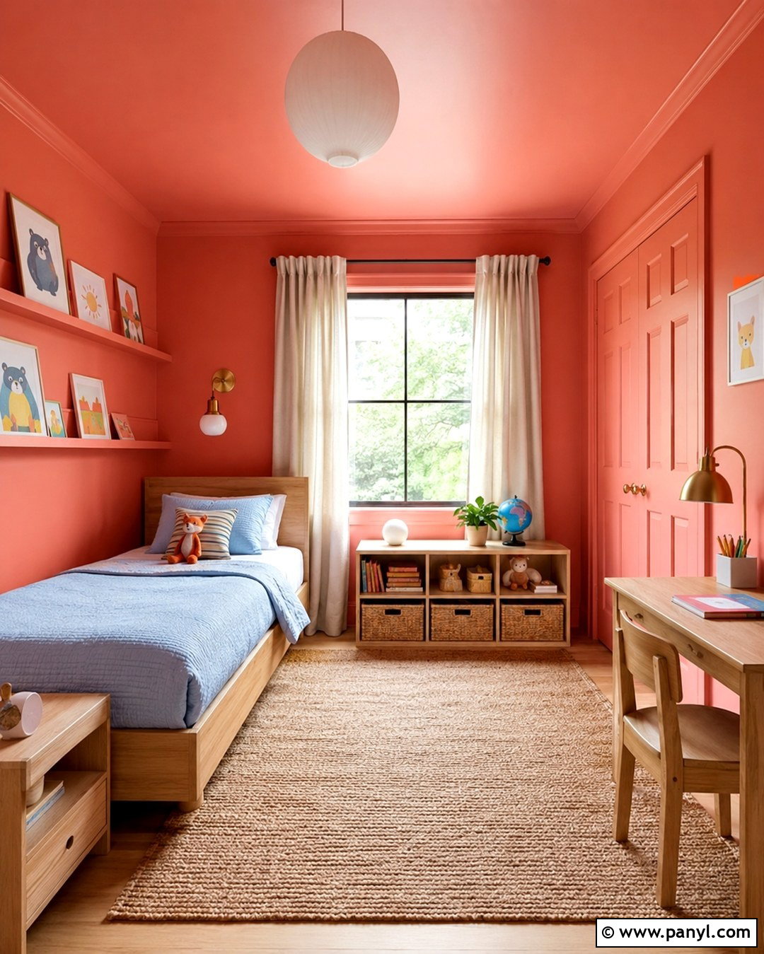 Coral Color Drenched Kids Room - 20 Colour Drenching A Room Ideas