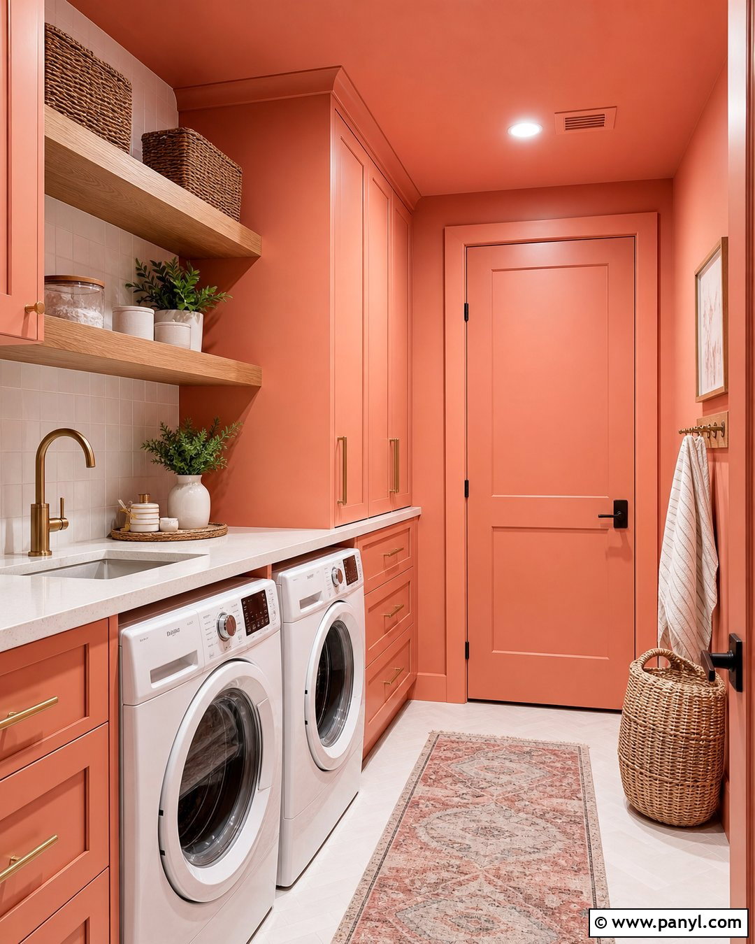 Coral Color Drenched Laundry Room - 25 Color Drenched Walls