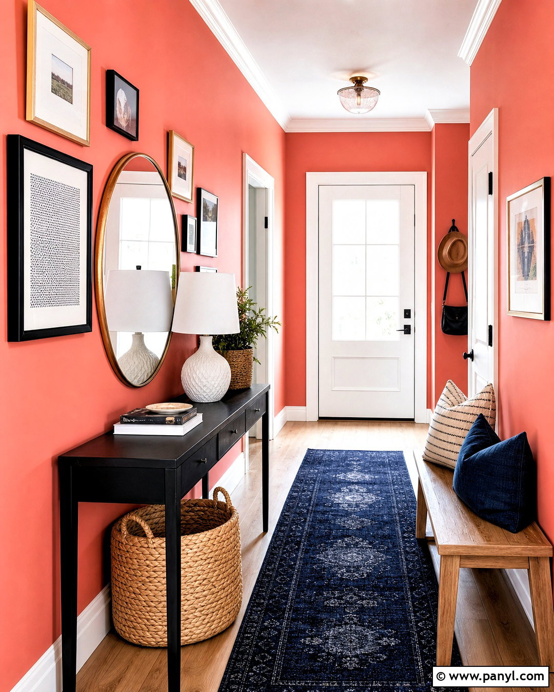 Coral Entryway With Gallery Wall - 20 coral wall paint ideas