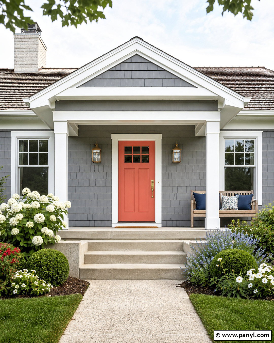Coral Front Door - 20 door colors for gray house ideas