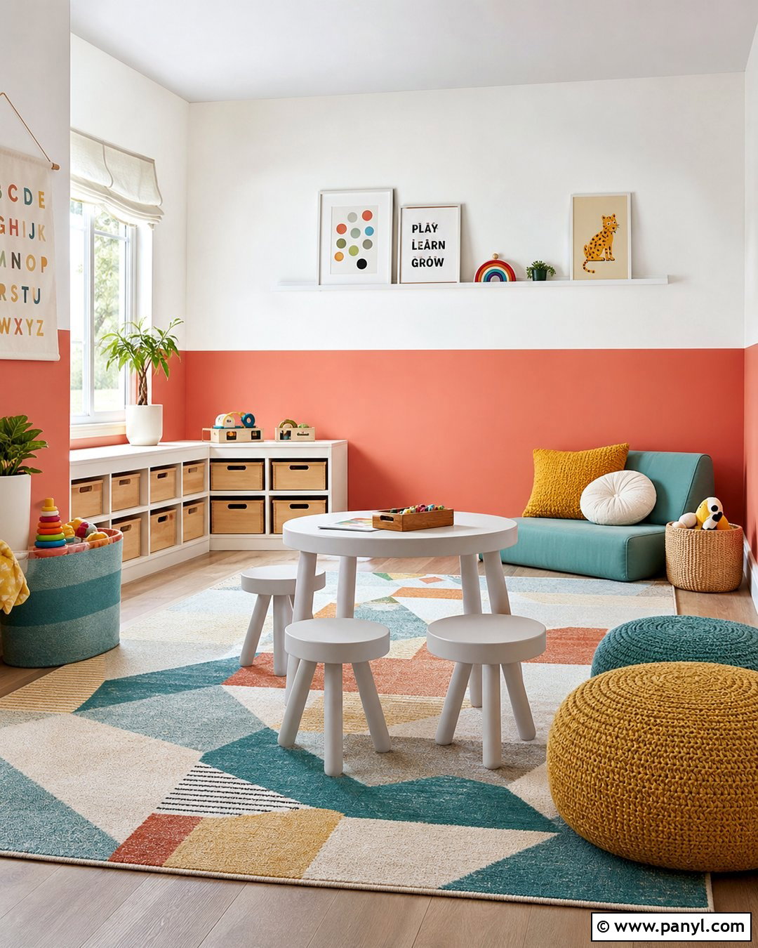Coral Half Wall With Warm White - 25 Half Wall Color Ideas