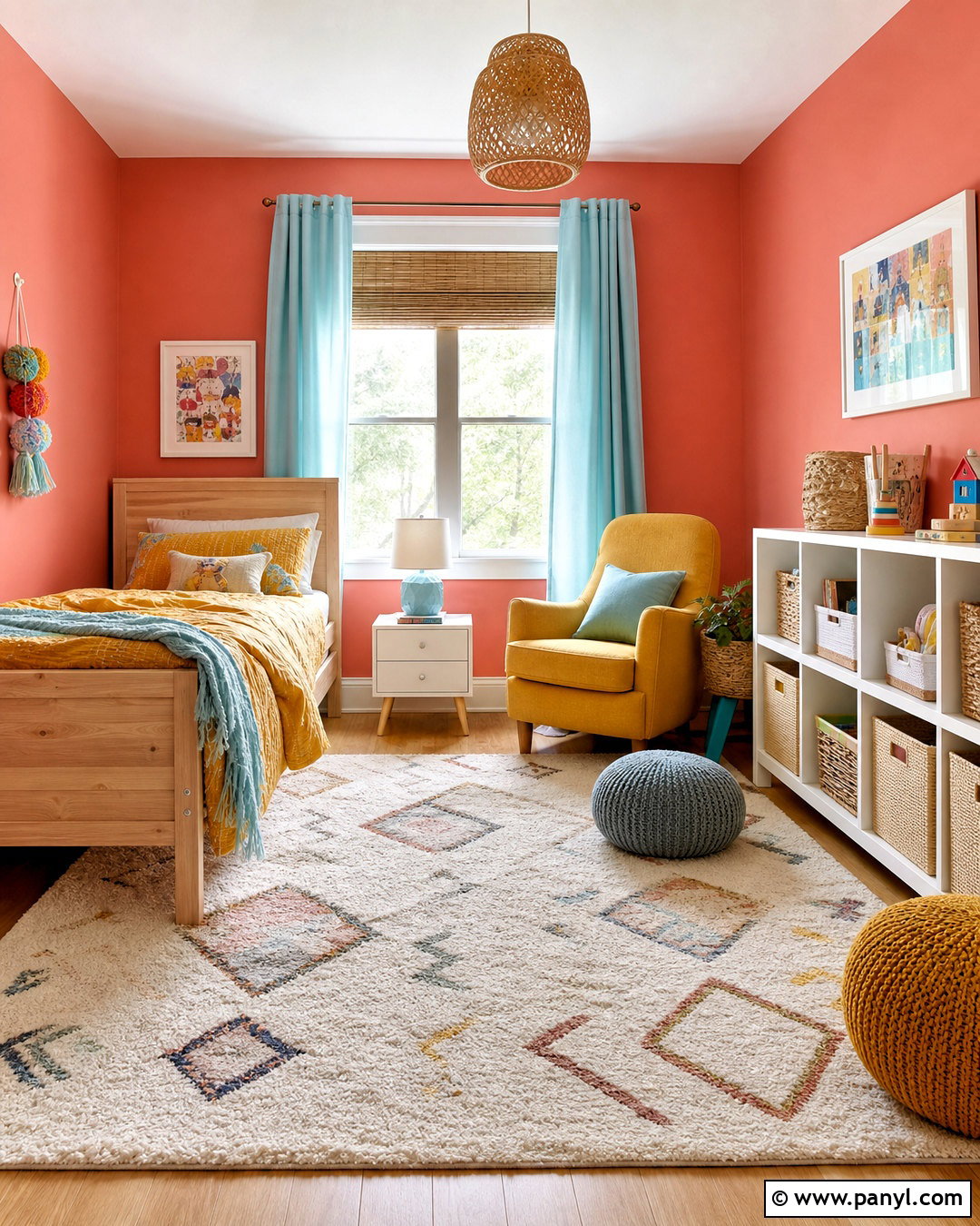 Coral Kids Room With Mustard Yellow - 20 coral wall paint ideas