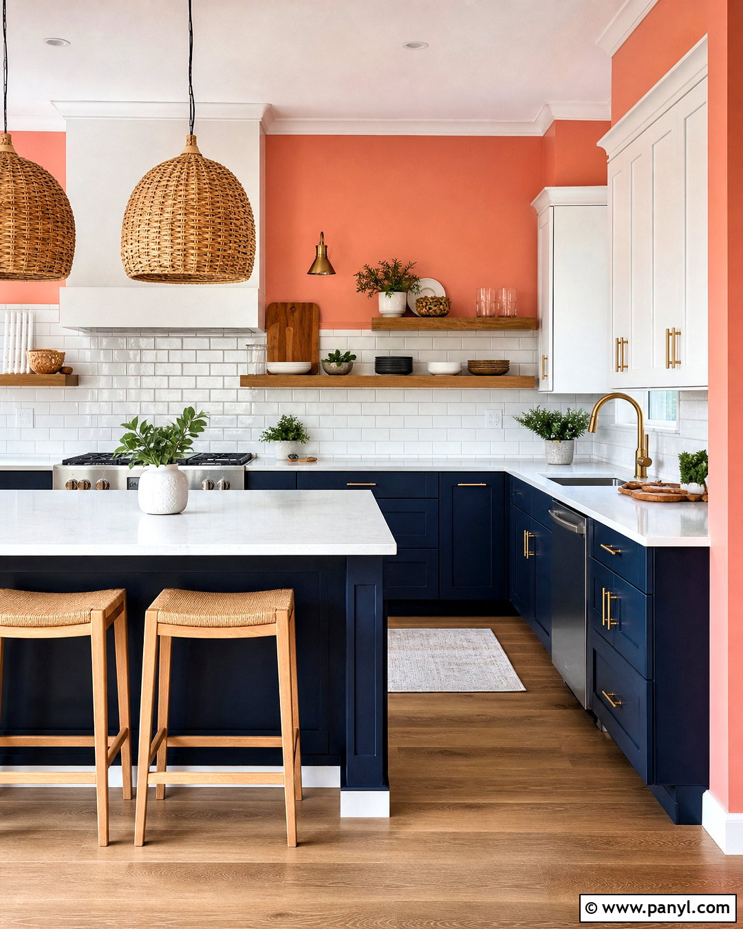 Coral Kitchen With Navy Cabinets - 20 coral wall paint ideas