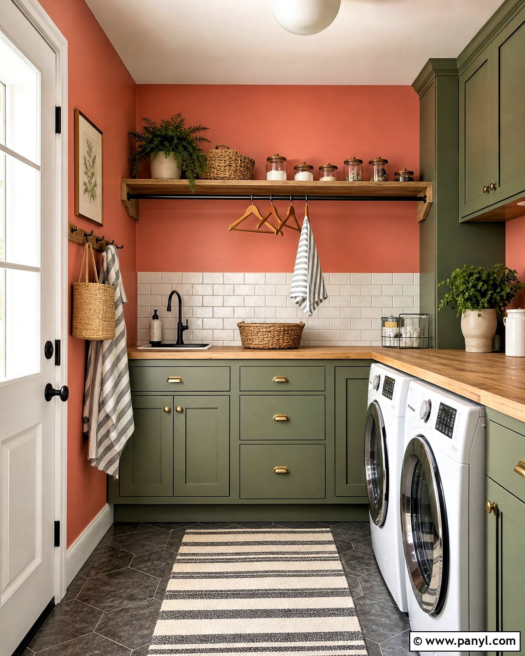 Coral Laundry Room With Green Cabinets - 20 coral wall paint ideas