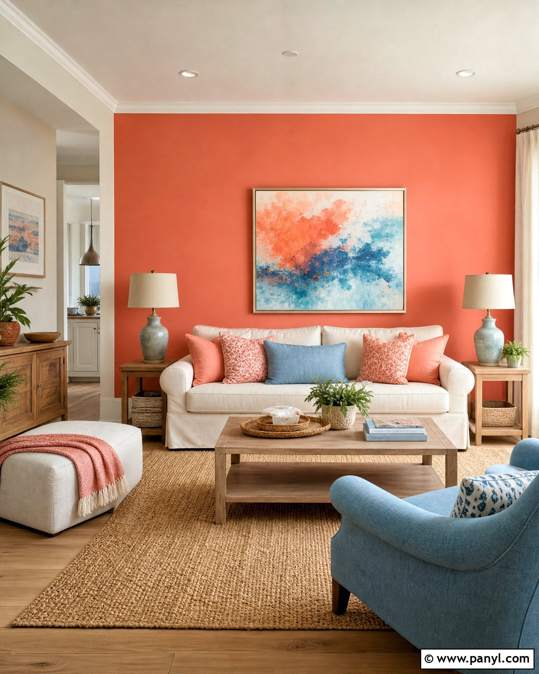 Coral Living Room Accent Wall - 20 accent color walls in living room ideas