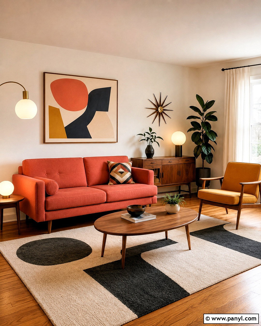 Coral Midcentury Modern Living Room - 20 coral interior ideas