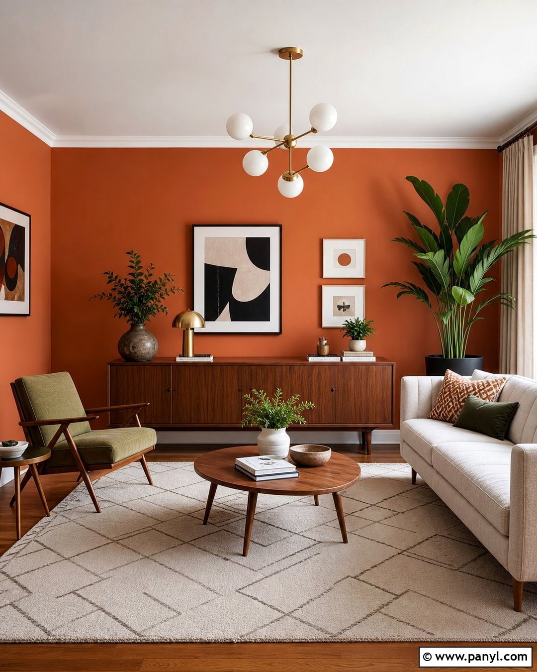 Coral Midcentury Modern Living Room - 30 coral walls