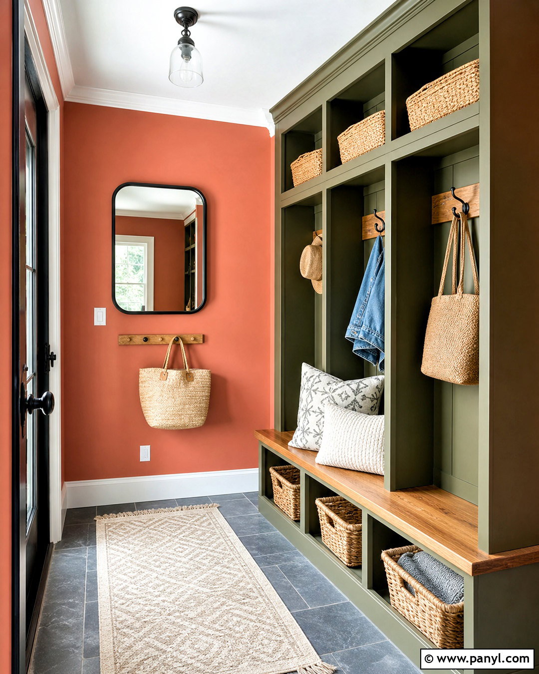 Coral Mudroom With Olive Storage - 20 coral wall paint ideas