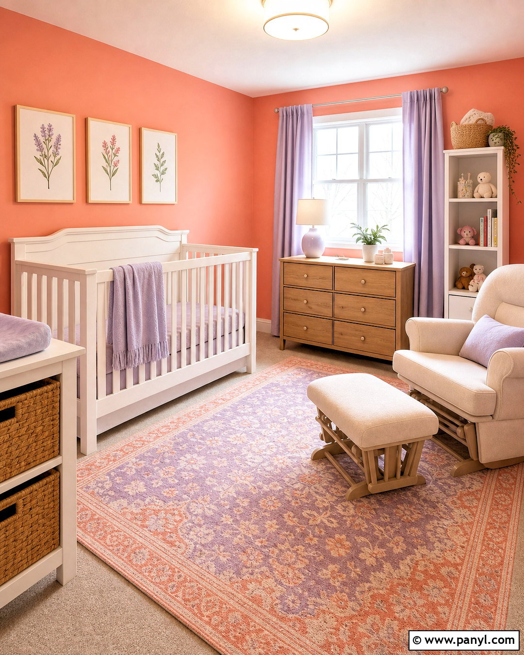 Coral Nursery With Lavender Accents - 20 coral wall paint ideas