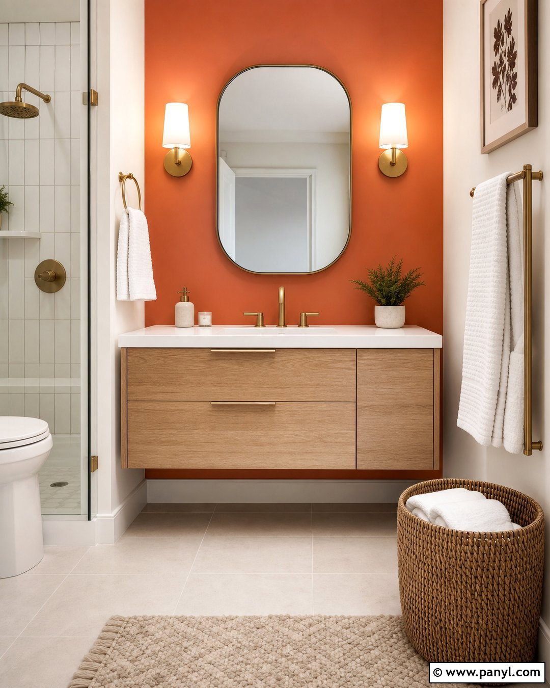 Coral Orange Bathroom Accent Wall - 30 orange accent walls