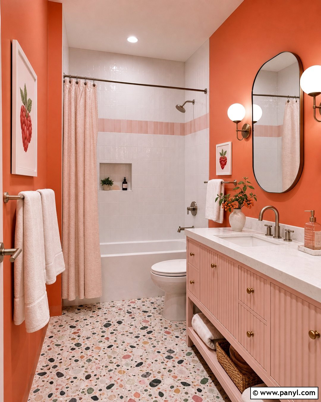 Coral Orange Bathroom With Pink Accents - 20 Colorful Bathroom With Orange Walls