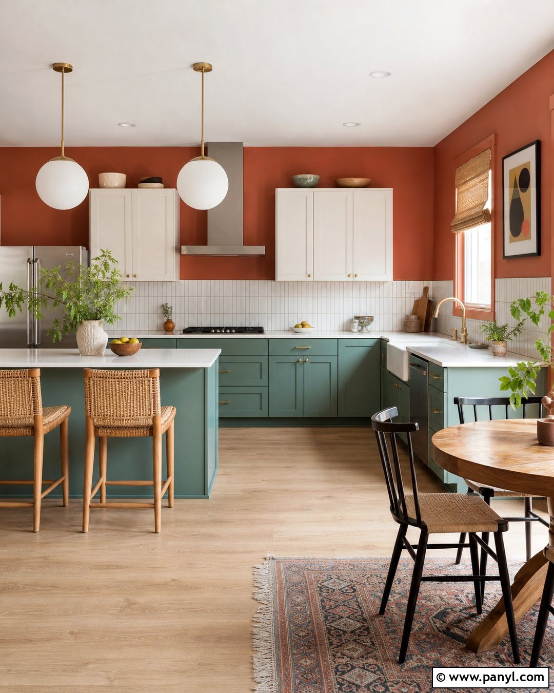 Coral Orange Kitchen Walls With Teal Cabinets - 35 orange kitchen walls