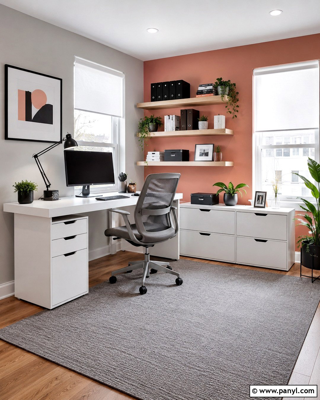 Coral Pink Accent Wall Home Office - 20 Grey Walls With Pink Accent Wall Ideas
