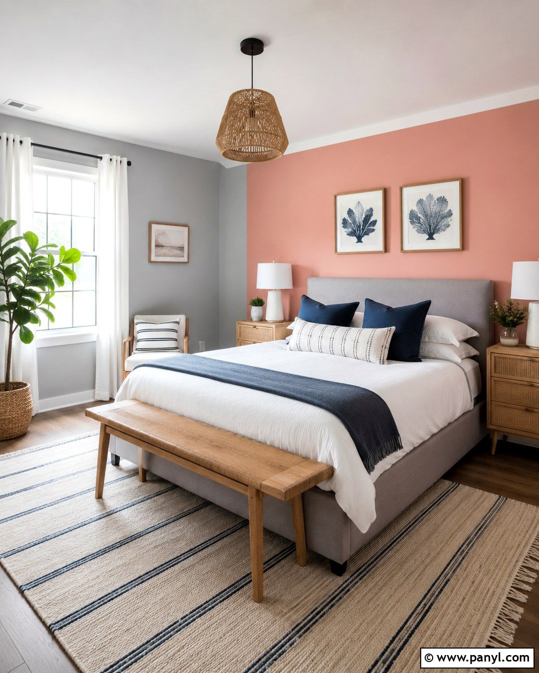 Coral Pink Accent Wall With Grey Guest Room - 20 Grey Room With Pink Accent Wall Ideas