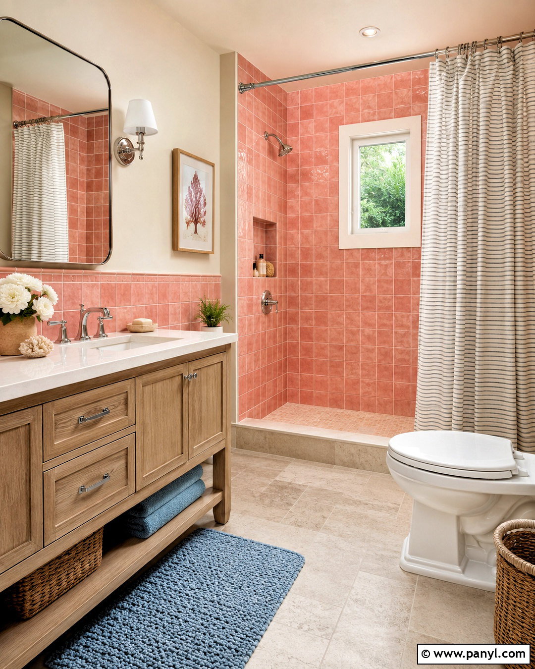 Coral Pink Bathroom With Coastal Decor - 20 pink bathroom ideas decor ideas