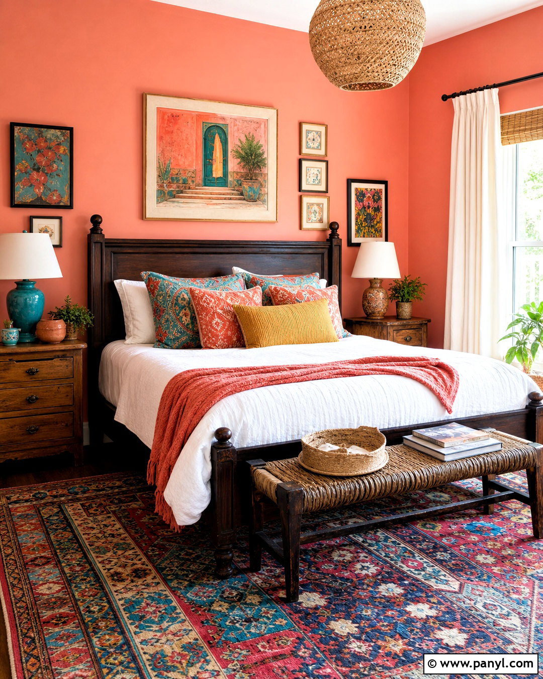 Coral Pink Eclectic Bedroom - 20 bedroom paint colors pink ideas