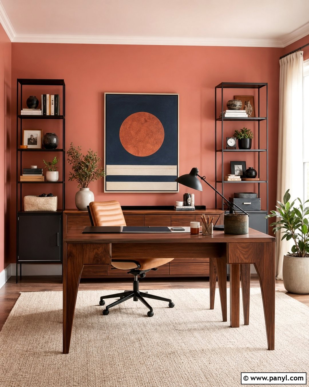 Coral Pink Home Office Walls - 35 Pink Painted Walls