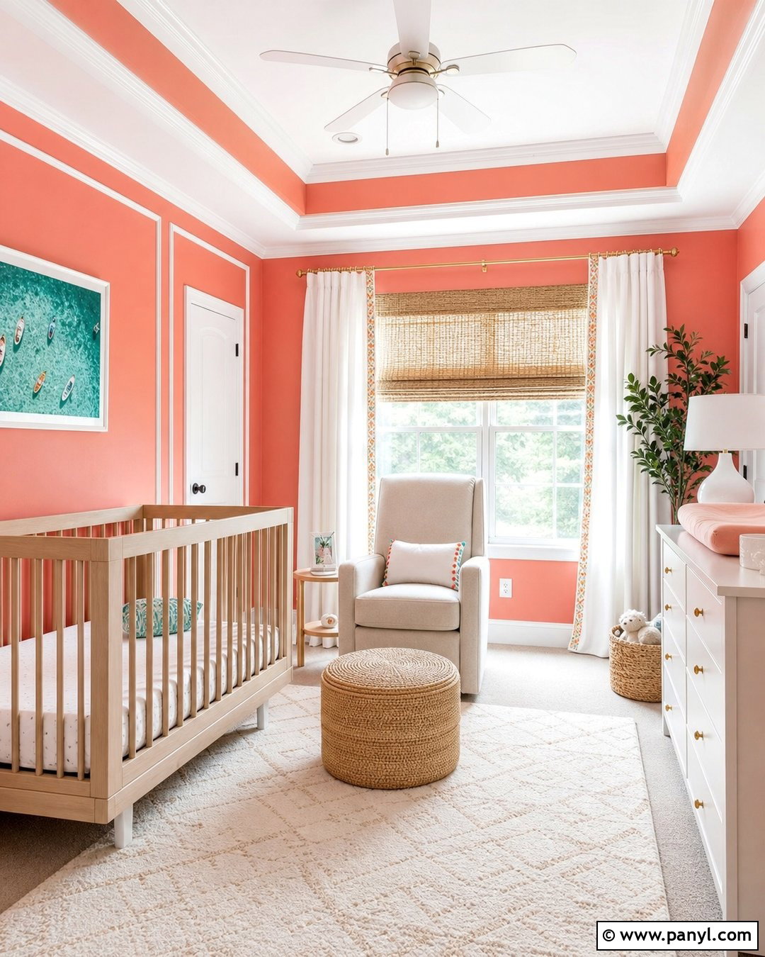 Coral Pink Nursery With White Trim - 25 Pink Walls Nursery Ideas