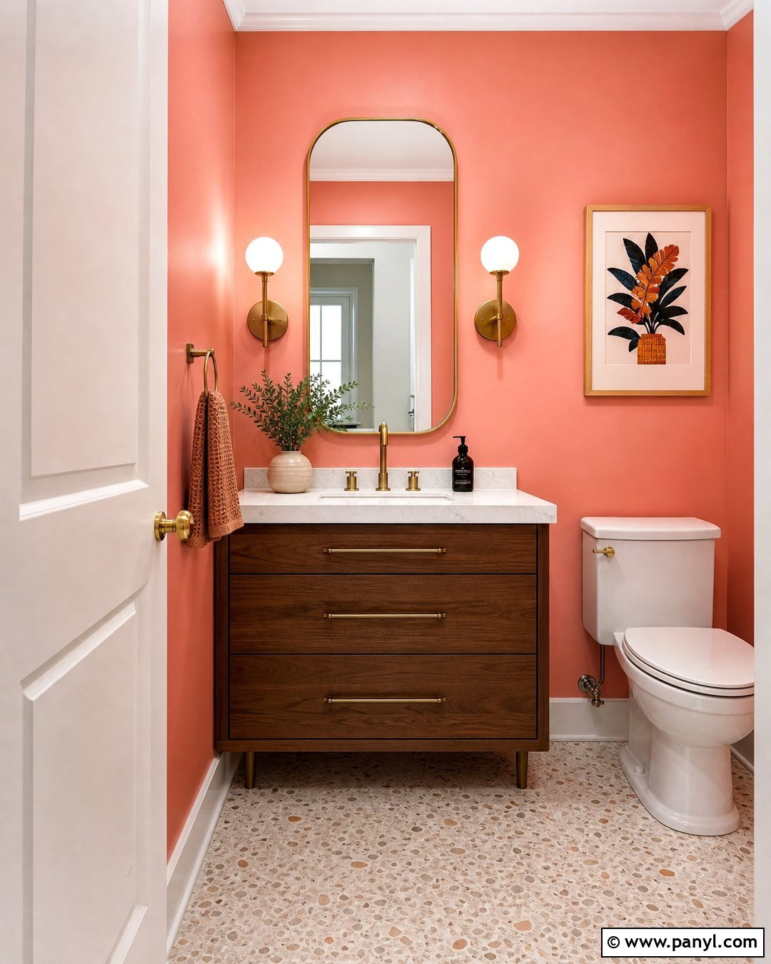 Coral Pink Powder Room - 35 Pink Wall Color Ideas