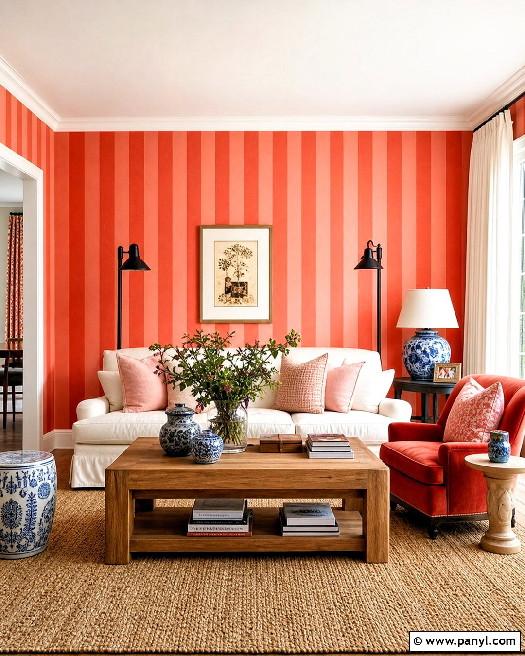 Coral Pink and Red Striped Wallpaper Living Room - 20 pink and red stripes wallpaper ideas