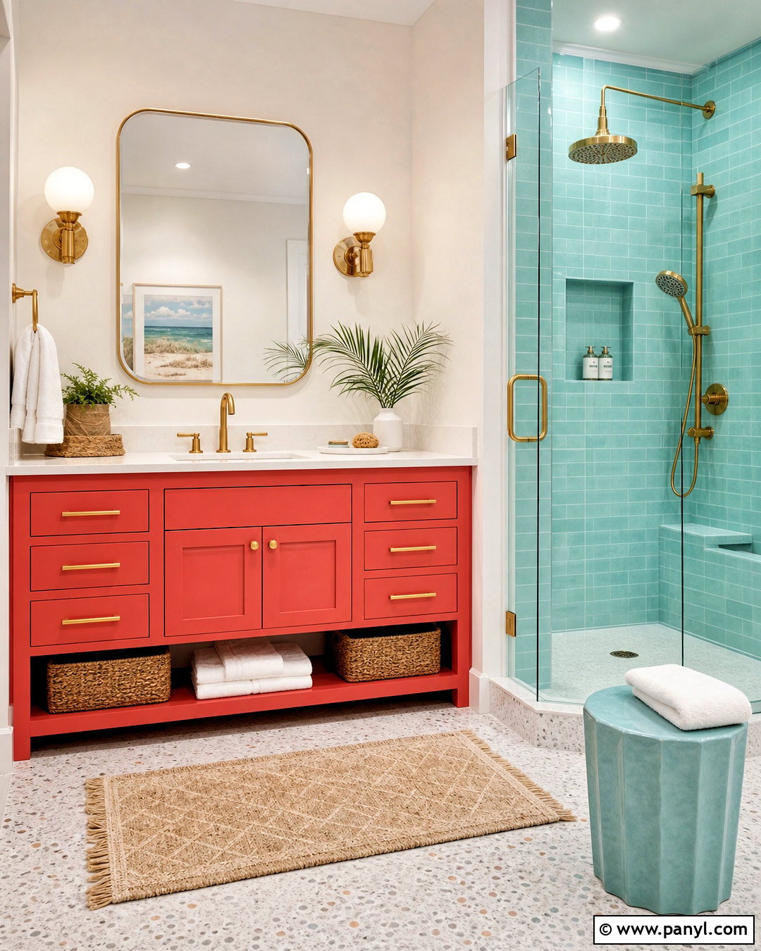 Coral Red And Aqua Bathroom - 20 red color palette ideas
