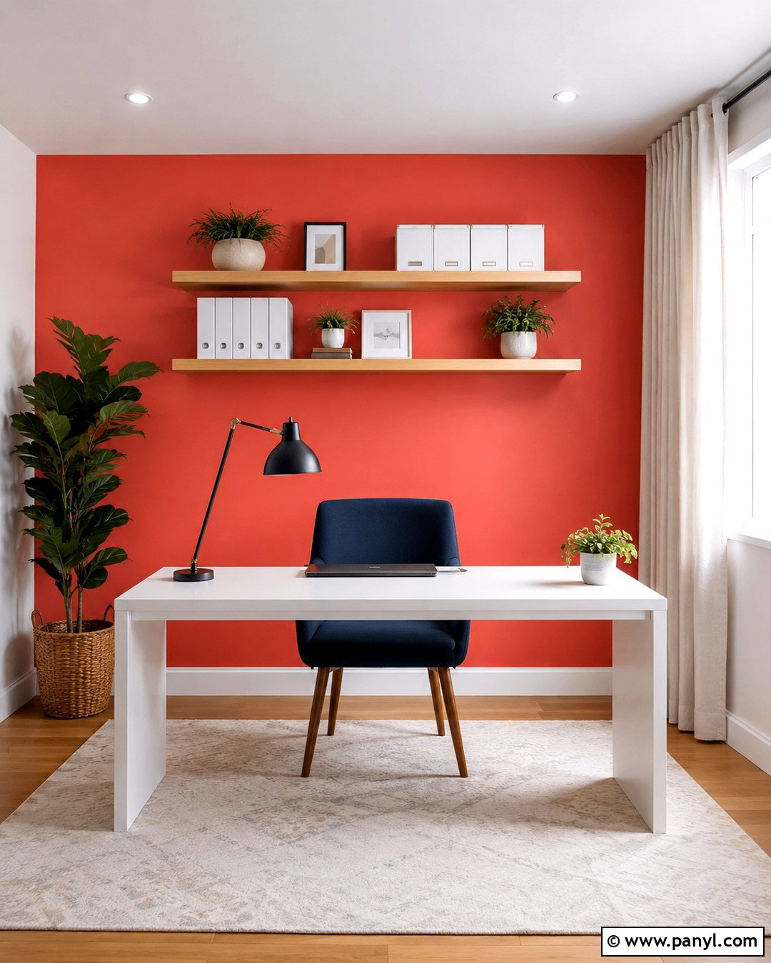 Coral Red Orange Accent Wall Home Office - 20 Red Orange Accent Wall Ideas